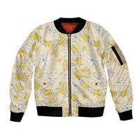 Hawaii Anthurium Tiare Pikake Lei Sleeve Zip Bomber Jacket Melemele Lauhala Art Pattern