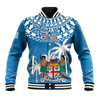 Personalised Fiji Baseball Jacket Bula Fijian Tapa Pattern LT01 Unisex Blue - Polynesian Pride