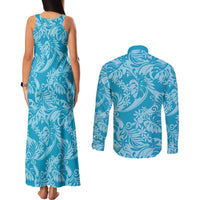 Tahiti Ninamu Tiare Floral Couples Matching Tank Maxi Dress and Long Sleeve Button Shirt Monstera Palm Tropical Leaves LT01 - Polynesian Pride