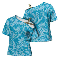 Tahiti Ninamu Tiare Floral Cross Shoulder Shirt Monstera Palm Tropical Leaves - Polynesian Pride
