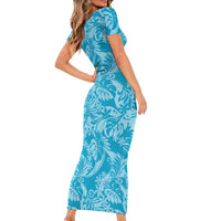 Tahiti Ninamu Tiare Floral Family Matching Short Sleeve Bodycon Dress and Hawaiian Shirt Monstera Palm Tropical Leaves LT01 - Polynesian Pride
