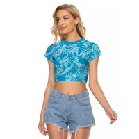 Tahiti Ninamu Tiare Floral Raglan Cropped T Shirt Monstera Palm Tropical Leaves - Polynesian Pride