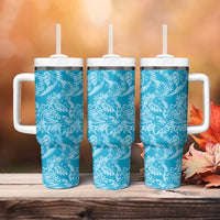 Tahiti Ninamu Tiare Floral Tumbler With Handle Monstera Palm Tropical Leaves - Polynesian Pride