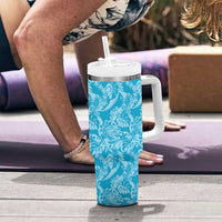 Tahiti Ninamu Tiare Floral Tumbler With Handle Monstera Palm Tropical Leaves - Polynesian Pride