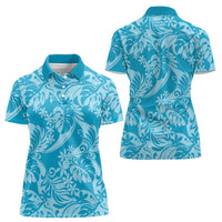 Tahiti Ninamu Tiare Floral Women Polo Shirt Monstera Palm Tropical Leaves - Polynesian Pride
