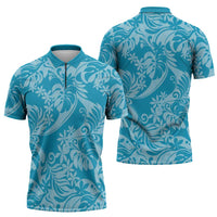 Tahiti Ninamu Tiare Floral Zipper Polo Shirt Monstera Palm Tropical Leaves LT01 - Polynesian Pride