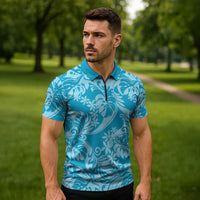 Tahiti Ninamu Tiare Floral Zipper Polo Shirt Monstera Palm Tropical Leaves LT01 - Polynesian Pride