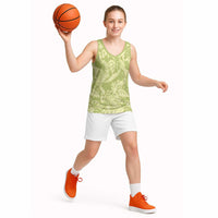 Tahiti Olive Tiare Floral Basketball Jersey Monstera Palm Tropical Leaves - Polynesian Pride