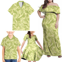 Tahiti Olive Tiare Floral Family Matching Off Shoulder Maxi Dress and Hawaiian Shirt Monstera Palm Tropical Leaves LT01 - Polynesian Pride