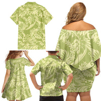Tahiti Olive Tiare Floral Family Matching Off Shoulder Short Dress and Hawaiian Shirt Monstera Palm Tropical Leaves LT01 - Polynesian Pride