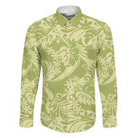 Tahiti Olive Tiare Floral Family Matching Puletasi and Hawaiian Shirt Monstera Palm Tropical Leaves LT01 Dad's Shirt - Long Sleeve Olive - Polynesian Pride