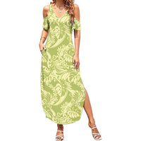 Tahiti Olive Tiare Floral Family Matching Summer Maxi Dress and Hawaiian Shirt Monstera Palm Tropical Leaves LT01 Mom's Dress Olive - Polynesian Pride