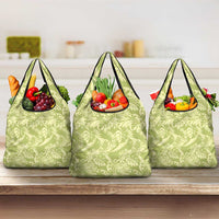 Tahiti Olive Tiare Floral Grocery Bag Monstera Palm Tropical Leaves - Polynesian Pride