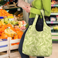 Tahiti Olive Tiare Floral Grocery Bag Monstera Palm Tropical Leaves - Polynesian Pride