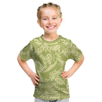 Tahiti Olive Tiare Floral Kid T Shirt Monstera Palm Tropical Leaves - Polynesian Pride