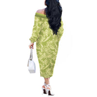 Tahiti Olive Tiare Floral Off The Shoulder Long Sleeve Dress Monstera Palm Tropical Leaves LT01 - Polynesian Pride