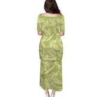 Tahiti Olive Tiare Floral Puletasi Monstera Palm Tropical Leaves LT01 - Polynesian Pride