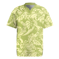 Tahiti Olive Tiare Floral Rugby Jersey Monstera Palm Tropical Leaves - Polynesian Pride