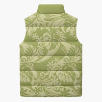 Tahiti Olive Tiare Floral Sleeveless Puffer Jacket Monstera Palm Tropical Leaves LT01 - Polynesian Pride