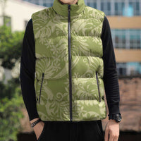 Tahiti Olive Tiare Floral Sleeveless Puffer Jacket Monstera Palm Tropical Leaves LT01 - Polynesian Pride
