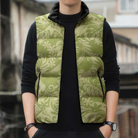 Tahiti Olive Tiare Floral Sleeveless Puffer Jacket Monstera Palm Tropical Leaves LT01 - Polynesian Pride