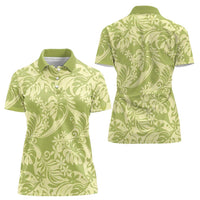 Tahiti Olive Tiare Floral Women Polo Shirt Monstera Palm Tropical Leaves - Polynesian Pride