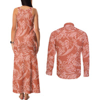 Tahiti Puatou Tiare Floral Couples Matching Tank Maxi Dress and Long Sleeve Button Shirt Monstera Palm Tropical Leaves LT01 - Polynesian Pride