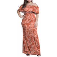 Tahiti Puatou Tiare Floral Family Matching Off Shoulder Maxi Dress and Hawaiian Shirt Monstera Palm Tropical Leaves LT01 Mom's Dress Orange - Polynesian Pride