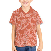 Tahiti Puatou Tiare Floral Family Matching Off Shoulder Short Dress and Hawaiian Shirt Monstera Palm Tropical Leaves LT01 Son's Shirt Orange - Polynesian Pride