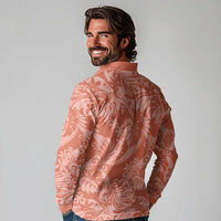 Tahiti Puatou Tiare Floral Long Sleeve Polo Shirt Monstera Palm Tropical Leaves - Polynesian Pride