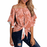 Tahiti Puatou Tiare Floral Off Shoulder Wrap Waist Top Monstera Palm Tropical Leaves LT01 - Polynesian Pride