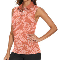 Tahiti Puatou Tiare Floral Women Sleeveless Polo Shirt Monstera Palm Tropical Leaves LT01 - Polynesian Pride