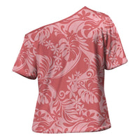 Tahiti Tarona Tiare Floral Cross Shoulder Shirt Monstera Palm Tropical Leaves - Polynesian Pride