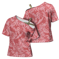 Tahiti Tarona Tiare Floral Cross Shoulder Shirt Monstera Palm Tropical Leaves - Polynesian Pride