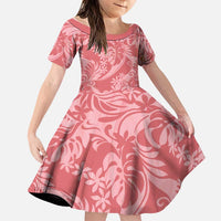 Tahiti Tarona Tiare Floral Family Matching Long Sleeve Bodycon Dress and Hawaiian Shirt Monstera Palm Tropical Leaves LT01 Daughter's Dress Pink - Polynesian Pride