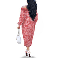 Tahiti Tarona Tiare Floral Family Matching Off The Shoulder Long Sleeve Dress and Hawaiian Shirt Monstera Palm Tropical Leaves LT01 - Polynesian Pride