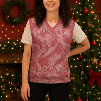 Tahiti Tarona Tiare Floral Christmas Knitted V-Neck Vest Monstera Palm Tropical Leaves - Polynesian Pride