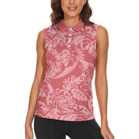 Tahiti Tarona Tiare Floral Women Sleeveless Polo Shirt Monstera Palm Tropical Leaves LT01 - Polynesian Pride