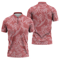 Tahiti Tarona Tiare Floral Zipper Polo Shirt Monstera Palm Tropical Leaves - Polynesian Pride