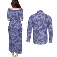 Tahiti Vareau Tiare Floral Couples Matching Puletasi and Long Sleeve Button Shirt Monstera Palm Tropical Leaves LT01 - Polynesian Pride