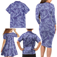 Tahiti Vareau Tiare Floral Family Matching Long Sleeve Bodycon Dress and Hawaiian Shirt Monstera Palm Tropical Leaves LT01 - Polynesian Pride