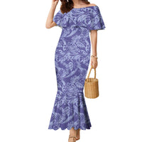 Tahiti Vareau Tiare Floral Family Matching Mermaid Dress and Hawaiian Shirt Monstera Palm Tropical Leaves LT01 Mom's Dress Purple - Polynesian Pride