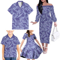 Tahiti Vareau Tiare Floral Family Matching Off The Shoulder Long Sleeve Dress and Hawaiian Shirt Monstera Palm Tropical Leaves LT01 - Polynesian Pride
