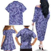 Tahiti Vareau Tiare Floral Family Matching Off The Shoulder Long Sleeve Dress and Hawaiian Shirt Monstera Palm Tropical Leaves LT01 - Polynesian Pride
