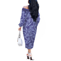 Tahiti Vareau Tiare Floral Off The Shoulder Long Sleeve Dress Monstera Palm Tropical Leaves LT01 - Polynesian Pride