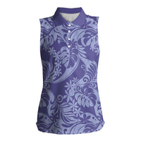 Tahiti Vareau Tiare Floral Women Sleeveless Polo Shirt Monstera Palm Tropical Leaves LT01 Female Purple - Polynesian Pride