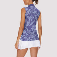 Tahiti Vareau Tiare Floral Women Sleeveless Polo Shirt Monstera Palm Tropical Leaves LT01 - Polynesian Pride