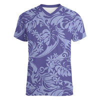 Tahiti Vareau Tiare Floral Women V-Neck T-Shirt Monstera Palm Tropical Leaves LT01 Female Purple - Polynesian Pride