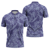 Tahiti Vareau Tiare Floral Zipper Polo Shirt Monstera Palm Tropical Leaves - Polynesian Pride