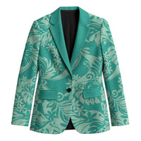 Tahiti Teal Tiare Floral Blazer Monstera Palm Tropical Leaves - Polynesian Pride